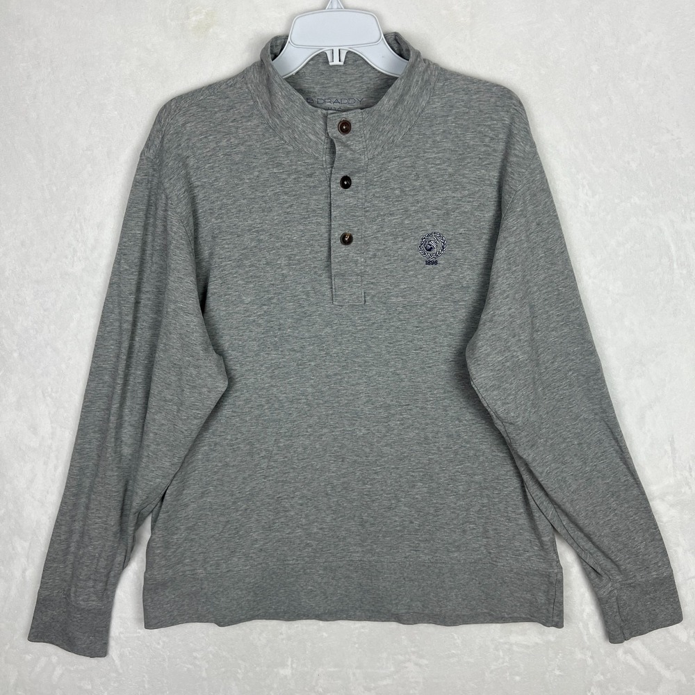 B Draddy‎ Long Sleeve Polo Shirt Mens XL Gray Mock Neck Blade Collar Pima Cotton